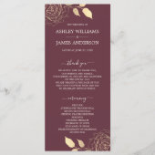 Programme Chic Script Gold Floral Rose Bourgogne Mariage (Devant)