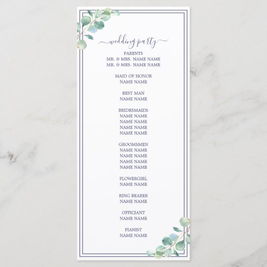 Programme Chic Script Green Foliing Marine Bleu Mariage fron (Dos)