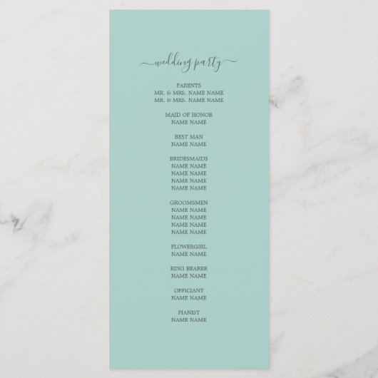Programme Chic Script Pastel Bleu Simple Minimal Mariage (Dos)