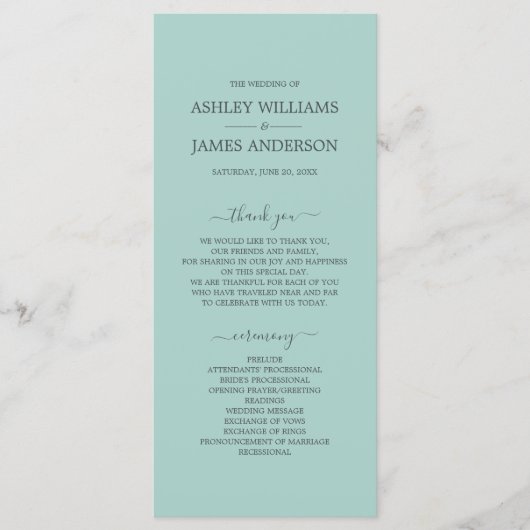 Programme Chic Script Pastel Bleu Simple Minimal Mariage (Devant)