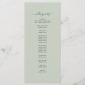 Programme Chic Script Pastel Vert Simple Minimal Mariage (Dos)