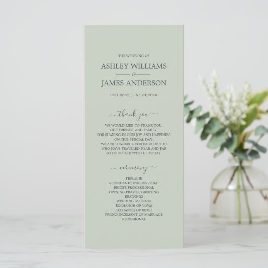 Programme Chic Script Pastel Vert Simple Minimal Mariage (Debout devant)
