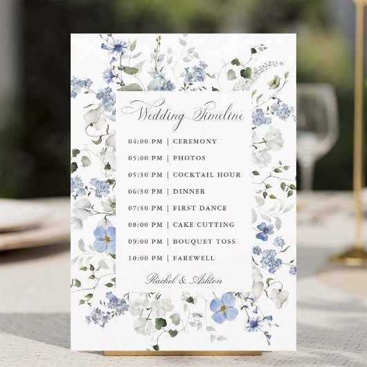 Programme Chronologie de mariage florale bleue blanche verte