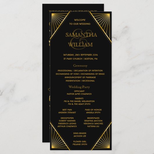 Programme Chronologie du Mariage Art déco de Gatsby (Devant / Derrière)