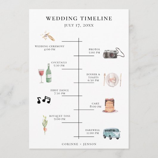 Programme Chronologie du Mariage d'aquarelle rustique (Devant)