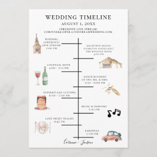 Programme Chronologie du Mariage d'aquarelle rustique