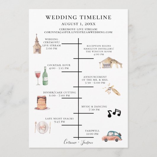 Programme Chronologie du Mariage d'aquarelle rustique (Devant)