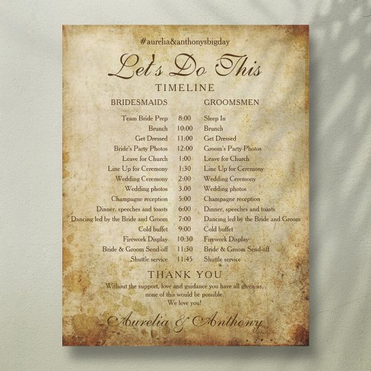 Programme chronologique vintage du Mariage antique