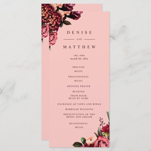 Programme Chrysanthème romantique sur rose filandreux (Devant / Derrière)