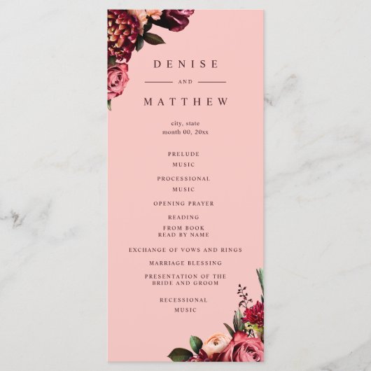 Programme Chrysanthème romantique sur rose filandreux (Devant)