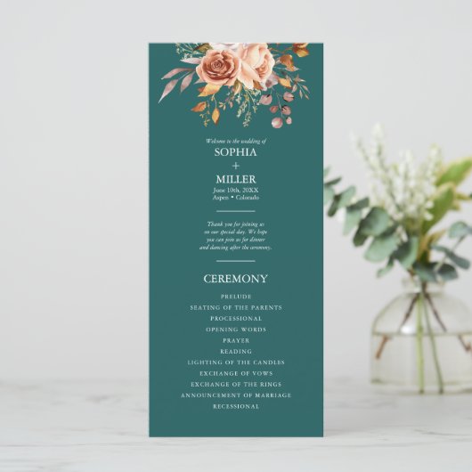 Programme Chute Turquoise Aquarelle Terracotta mariage Flora (Debout devant)