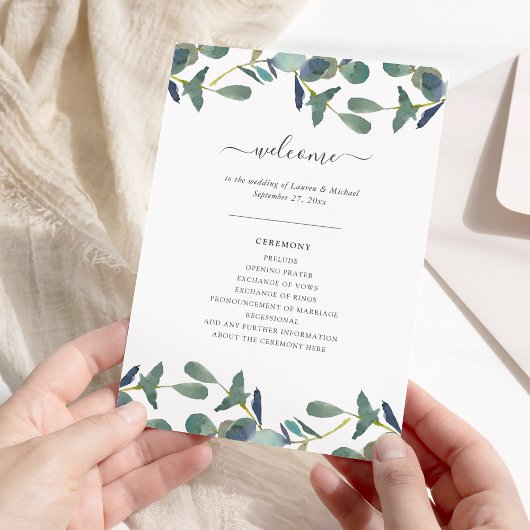 Programme Cimier d'Eucalyptus | Mariage d'aquarelle Feuille