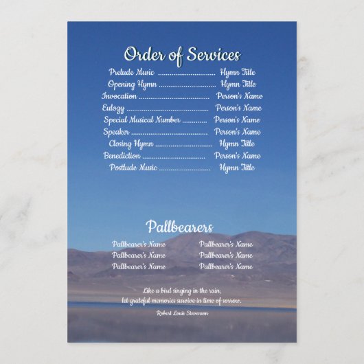 Programme Citer les funérailles des Arrière - plans du lac e (Dos)