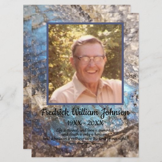 Programme Citer Photo Blue Green Labradorite Funérailles (Devant / Derrière)