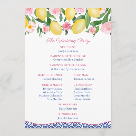 Programme Citrons Hot rose Amalfi italien Carreaux bleu Mari (Dos)