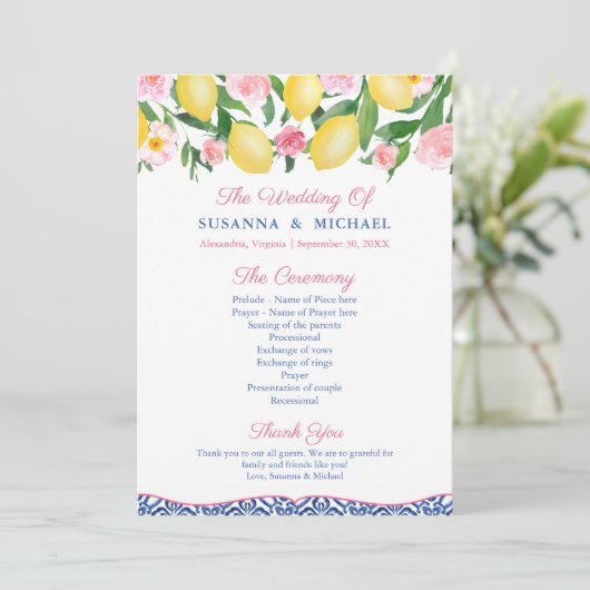 Programme Citrons Hot rose Amalfi italien Carreaux bleu Mari (Debout devant)