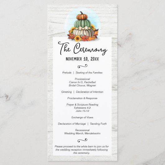Programme Citrouille de tournesol rustique Pays Mariage de f (Devant)