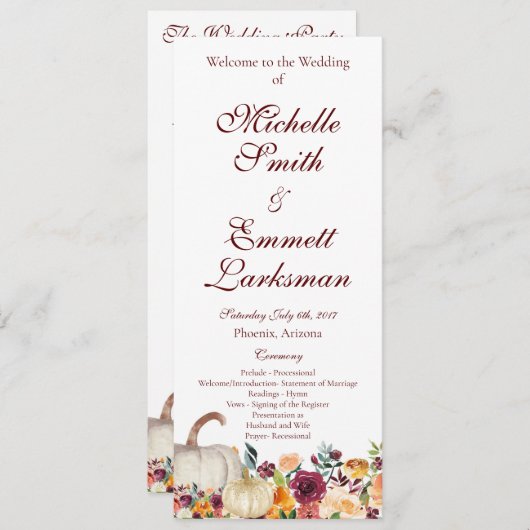 Programme Citrouille d'or de Bourgogne automne Mariage d'aut (Devant / Derrière)