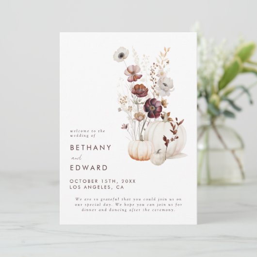 Programme Citrouille  Fleur sauvage Boho Automne Mariage (Debout devant)