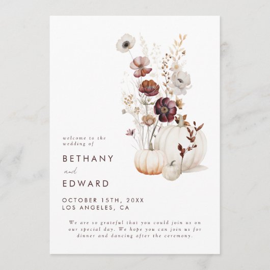 Programme Citrouille  Fleur sauvage Boho Automne Mariage (Devant)