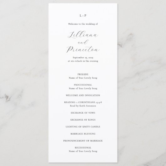 Programme Classic Black and White Monogram Elegant Wedding (Devant)