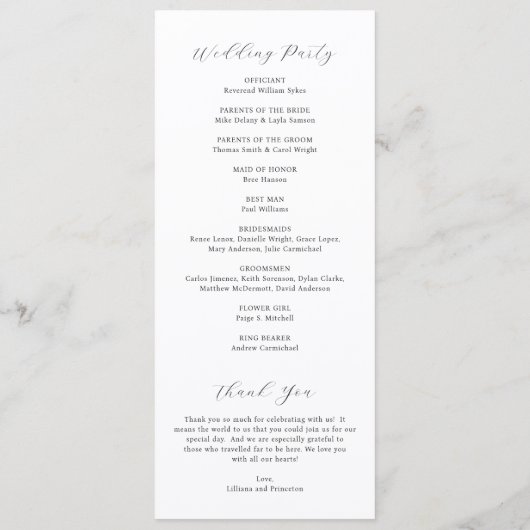 Programme Classic Black and White Monogram Elegant Wedding (Dos)