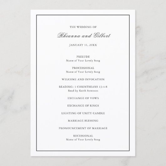 Programme Classic Border Black and White Timeless Wedding (Devant)