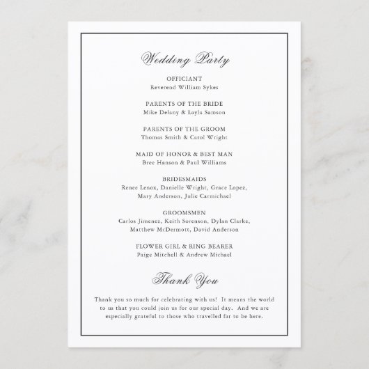 Programme Classic Border Black and White Timeless Wedding (Dos)