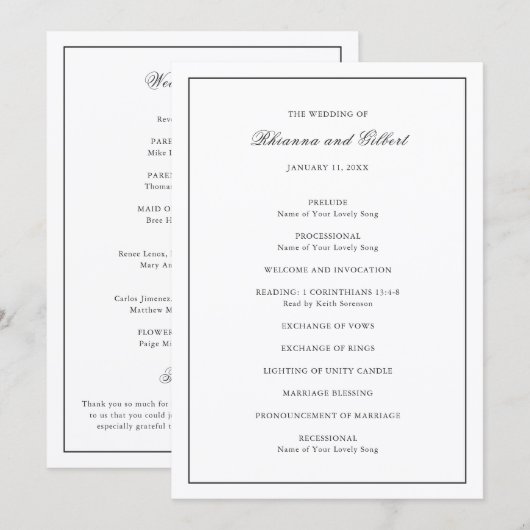 Programme Classic Border Black and White Timeless Wedding (Devant / Derrière)