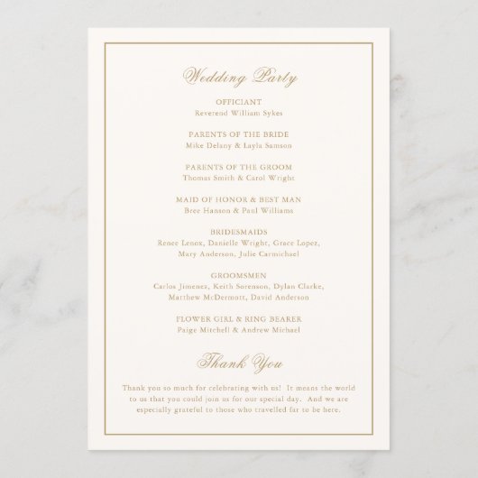 Programme Classic Border Ivory and Gold Timeless Wedding (Dos)