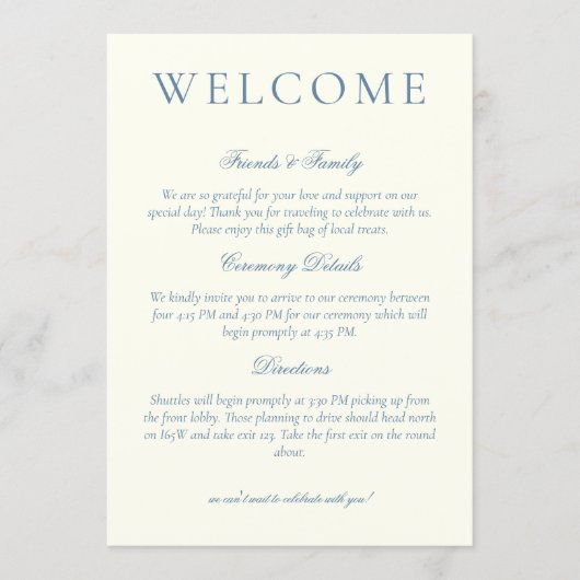 Programme Classic Dusty Blue Minimalist Wedding Welcome (Devant)