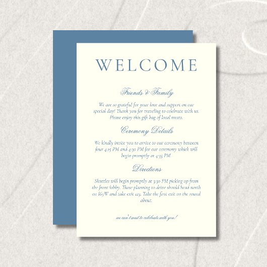 Programme Classic Dusty Blue Minimalist Wedding Welcome