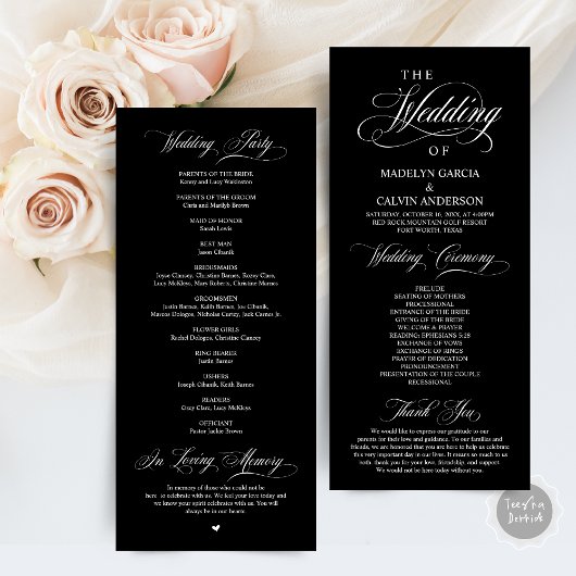 Programme Classic Elegance Black Script Mariage cérémonie