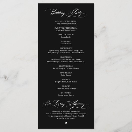Programme Classic Elegance Black Script Mariage cérémonie (Dos)