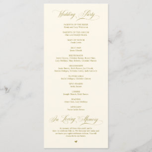 Programme Classic Elegance Gold Script Cérémonie Mariage