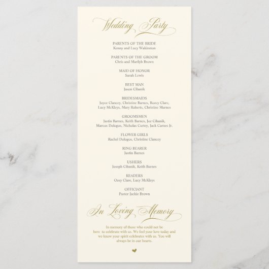 Programme Classic Elegance Gold Script Cérémonie Mariage (Dos)