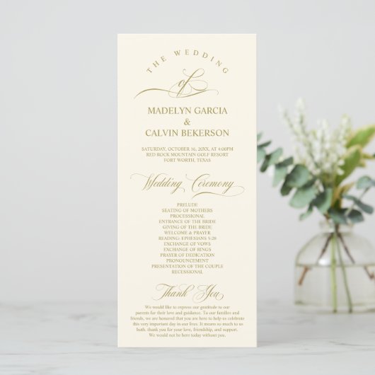 Programme Classic Elegance Gold Script, Cérémonie Mariage (Debout devant)