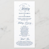 Programme Classic Elegance Marine Bleu Script Mariage cérémo (Devant)