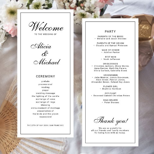 Programme Classic elegant calligraphy black white wedding