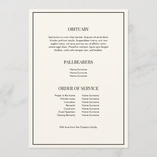 Programme Classic In Loving Memory Funeral Ordre de service (Dos)