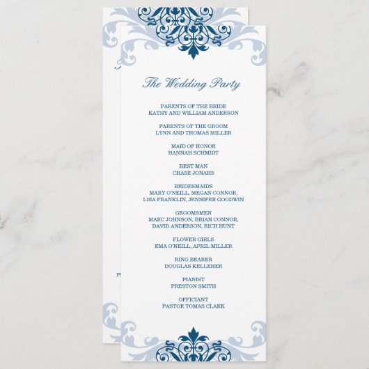 Programme Classic Navy Blue élégant Ironwork Détails Mariage (Devant / Derrière)