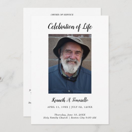 Programme Classic Ordre De Service Funéraire Photo Plat (Devant / Derrière)