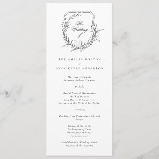 Programme classique botanique monogrammé la crête mariage (Devant)