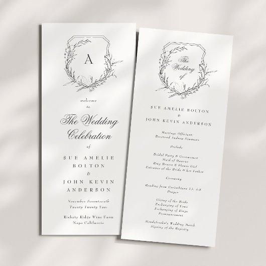 Programme classique botanique monogrammé la crête mariage