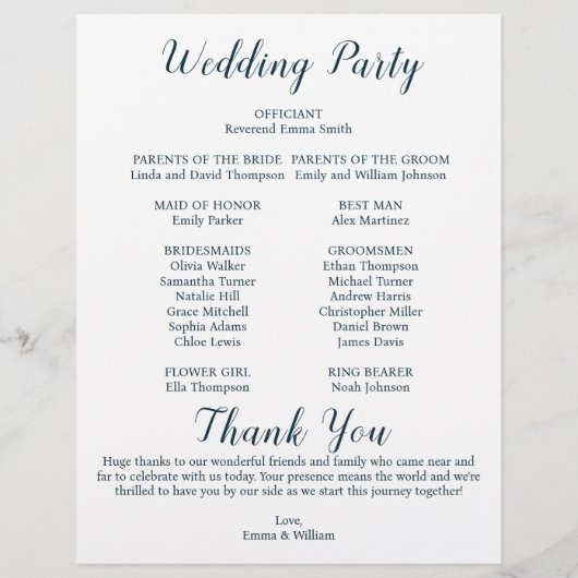 Programme classique de mariage chronologique (Dos)