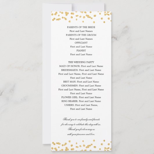 Programme Classique de mariage Script Confetti Gol (Dos)