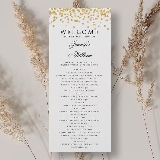 Programme Classique de mariage Script Confetti Gol
