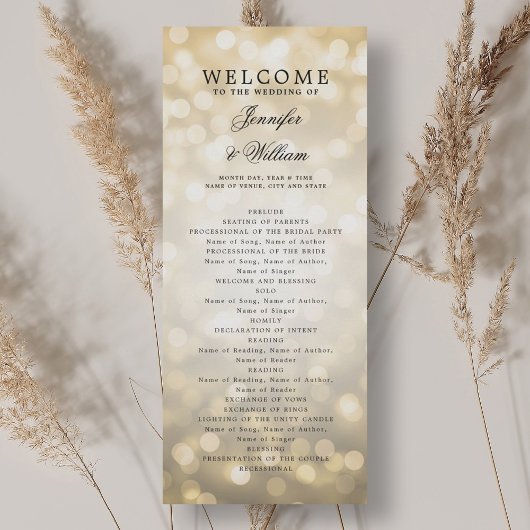 Programme classique de mariage Script Gold Bokeh L