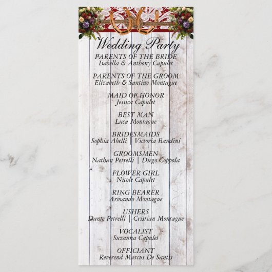 Programme Clés de fer à cheval, ruban et dentelle - Mariage (Dos)