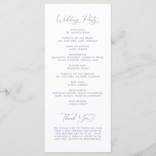 Programme Coastal Blue Beach Shell Monogram Wedding (Dos)